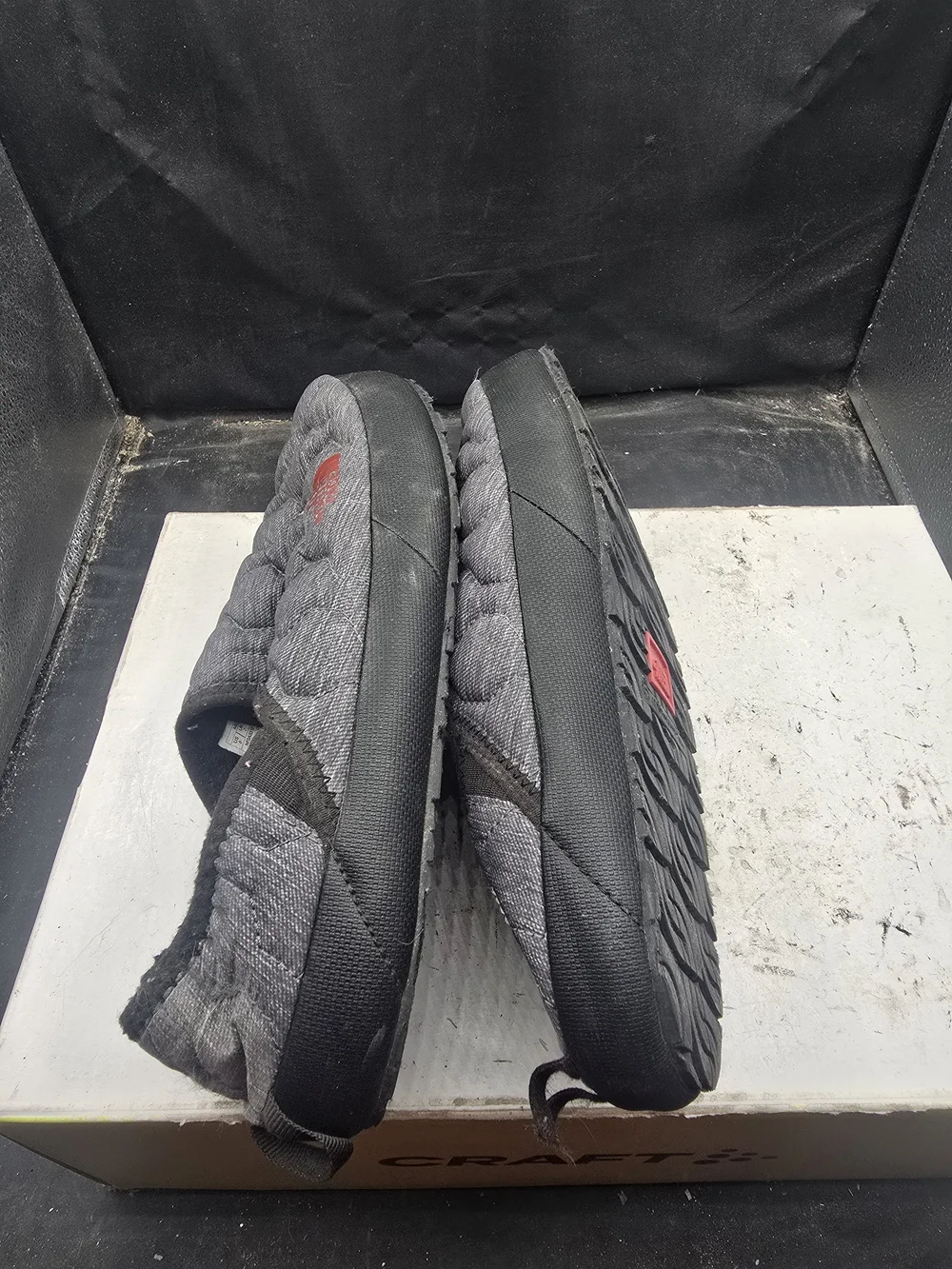 The North Face Gray Quilted Slip-On Slippers with Red Logo